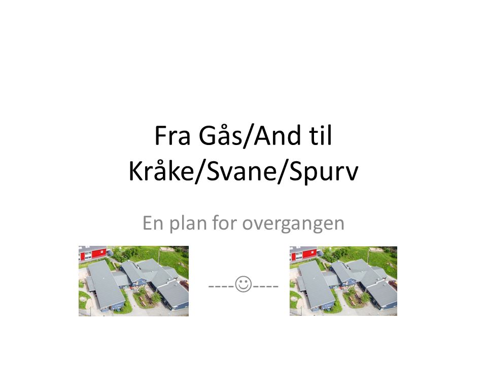 Fra Gås/And til Kråke/Svane/Spurv En plan for overgangen ----