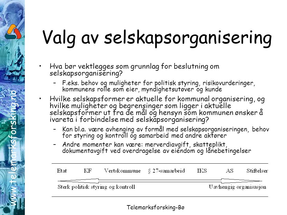Telemarksforsking-Bø Valg av selskapsorganisering Hva bør vektlegges som grunnlag for beslutning om selskapsorganisering.