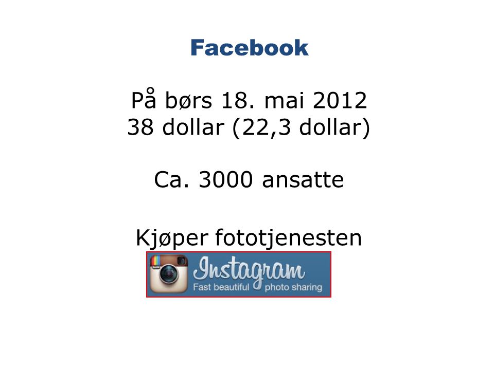 Facebook På børs 18. mai dollar (22,3 dollar) Ca ansatte Kjøper fototjenesten
