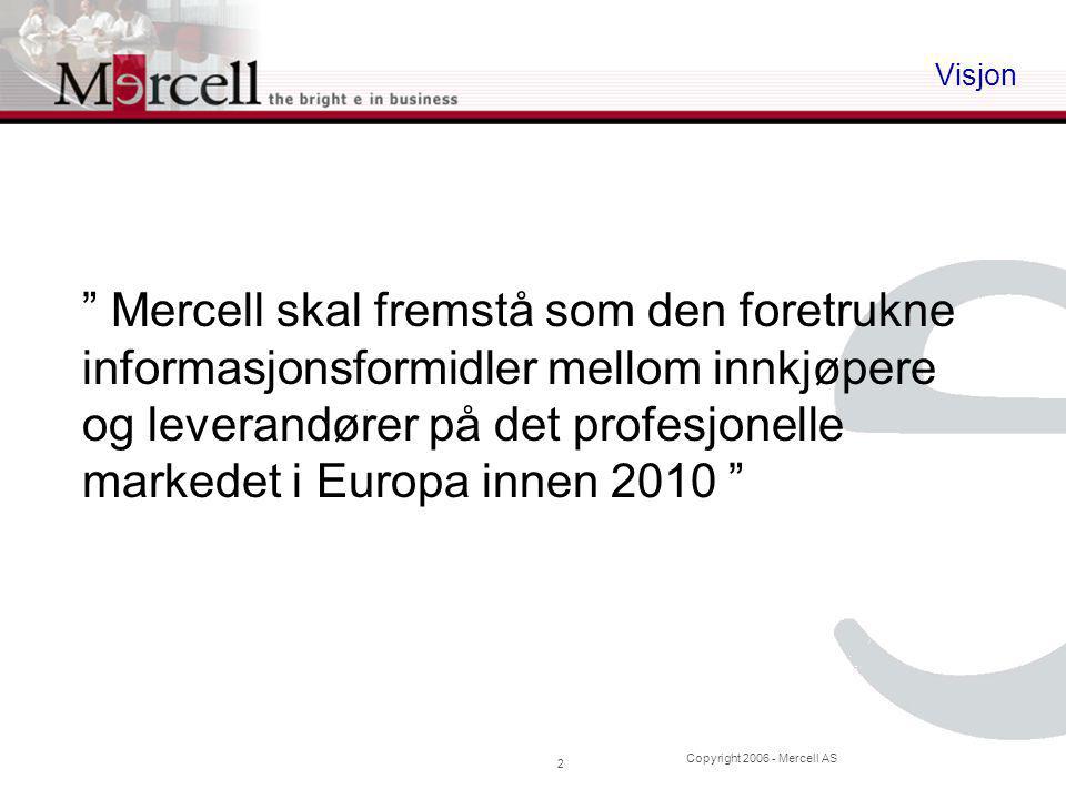Copyright Mercell AS 2 Visjon Mercell skal fremstå som den foretrukne informasjonsformidler mellom innkjøpere og leverandører på det profesjonelle markedet i Europa innen 2010