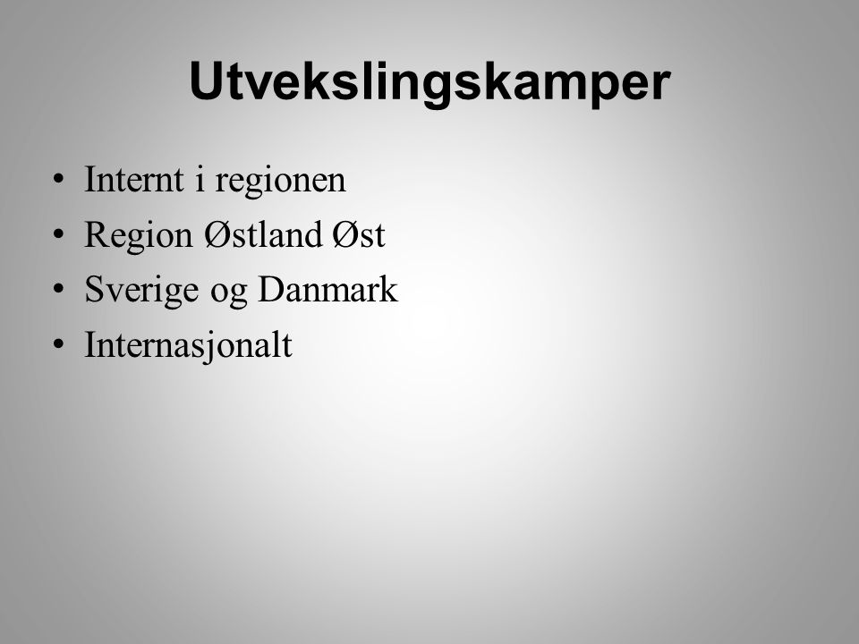 Utvekslingskamper • Internt i regionen • Region Østland Øst • Sverige og Danmark • Internasjonalt