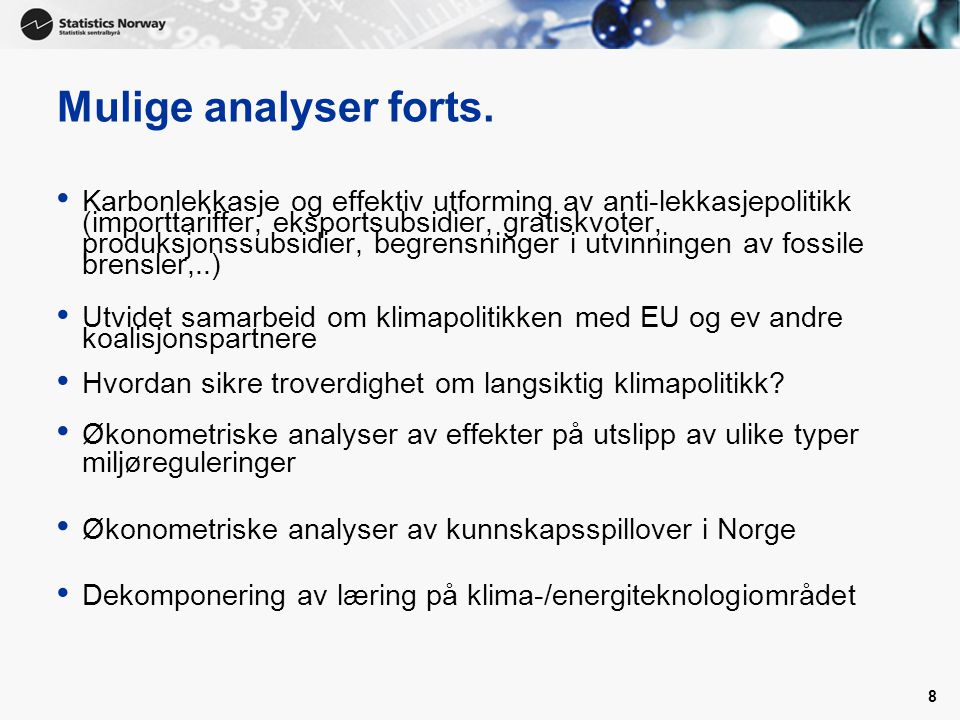 8 Mulige analyser forts.