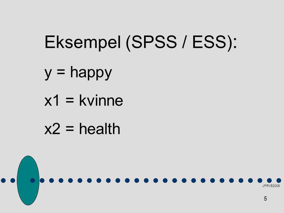 5 Eksempel (SPSS / ESS) : y = happy x1 = kvinne x2 = health