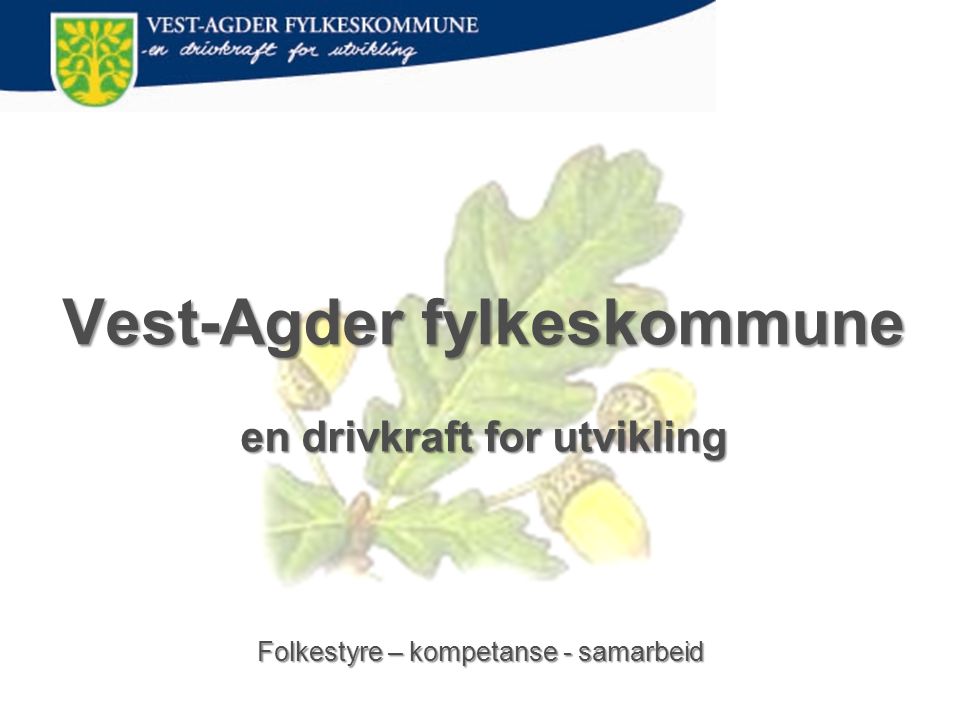 Vest-Agder fylkeskommune en drivkraft for utvikling Folkestyre – kompetanse - samarbeid
