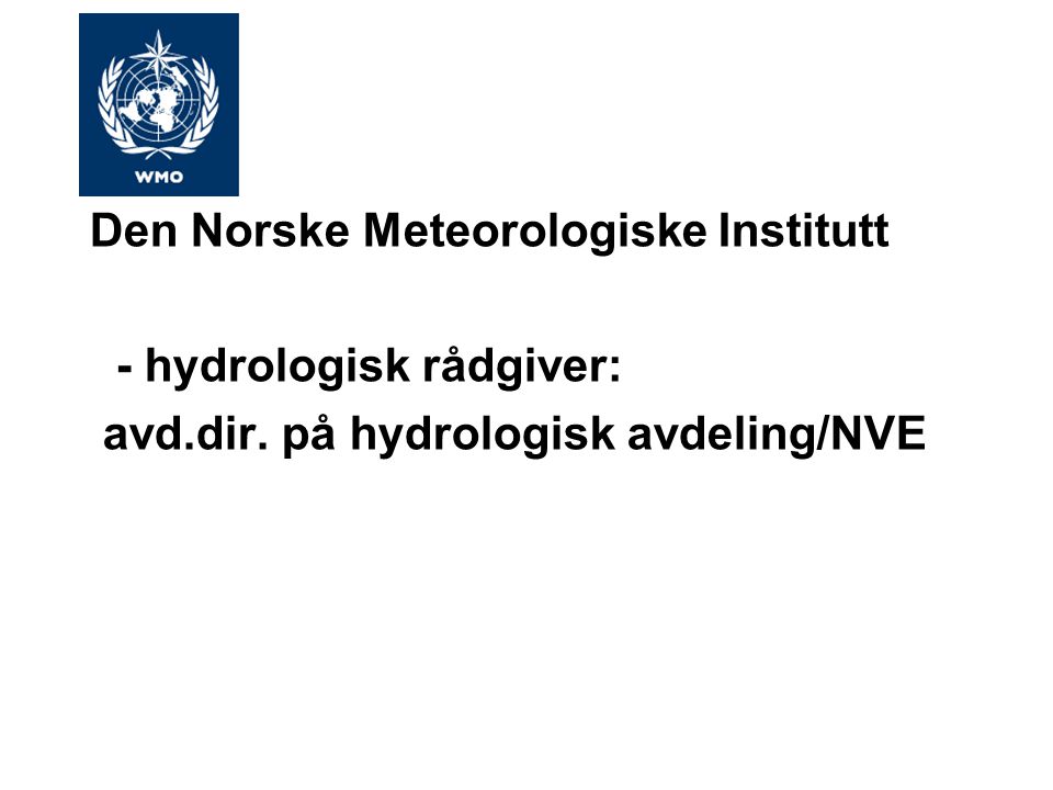 Den Norske Meteorologiske Institutt - hydrologisk rådgiver: avd.dir. på hydrologisk avdeling/NVE