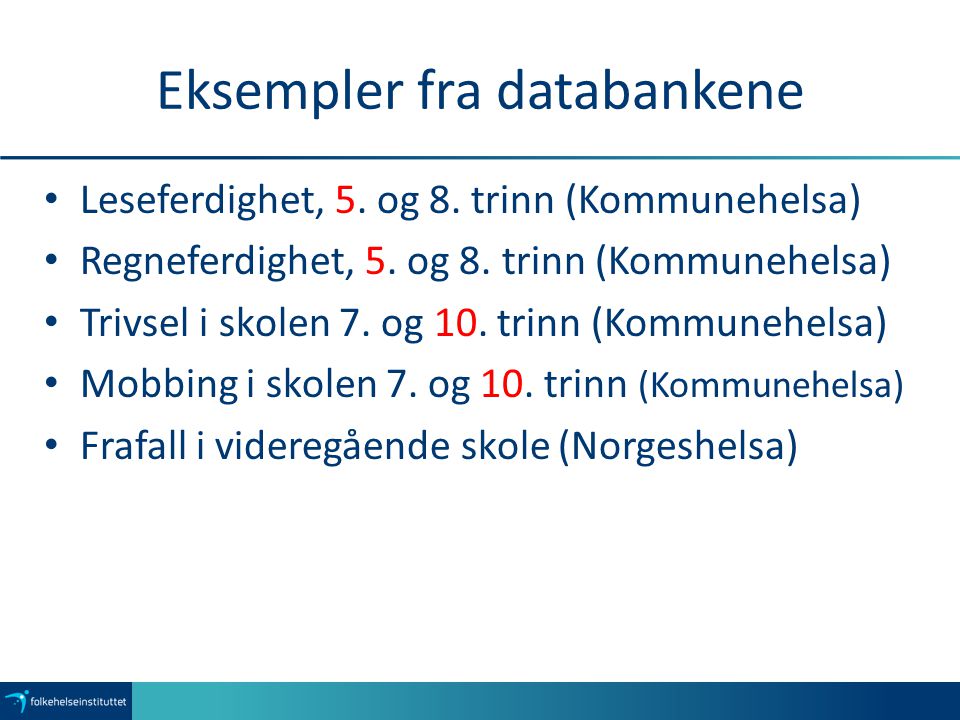 Eksempler fra databankene Leseferdighet, 5. og 8.