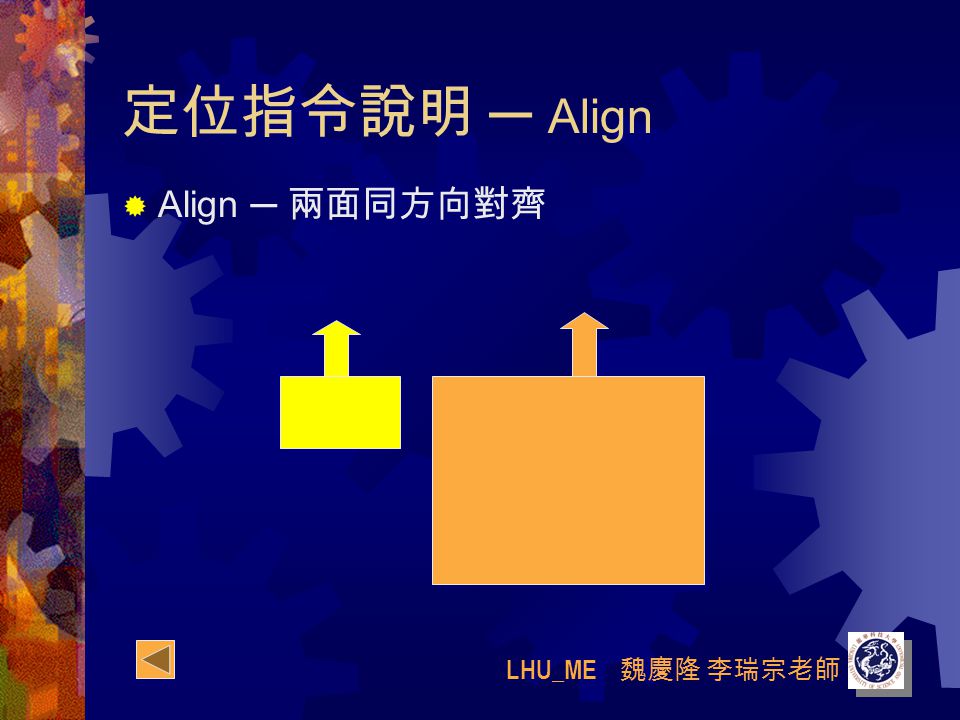 LHU_ME 魏慶隆 李瑞宗老師 定位指令說明 ─ Align  Align ─ 兩面同方向對齊