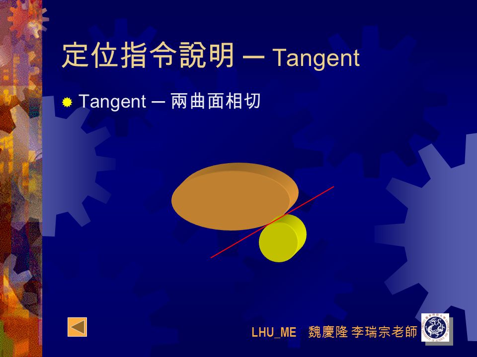 LHU_ME 魏慶隆 李瑞宗老師 定位指令說明 ─ Tangent  Tangent ─ 兩曲面相切