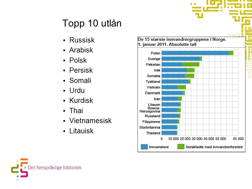 Topp 10 utlån Russisk Arabisk Polsk Persisk Somali Urdu Kurdisk Thai Vietnamesisk Litauisk