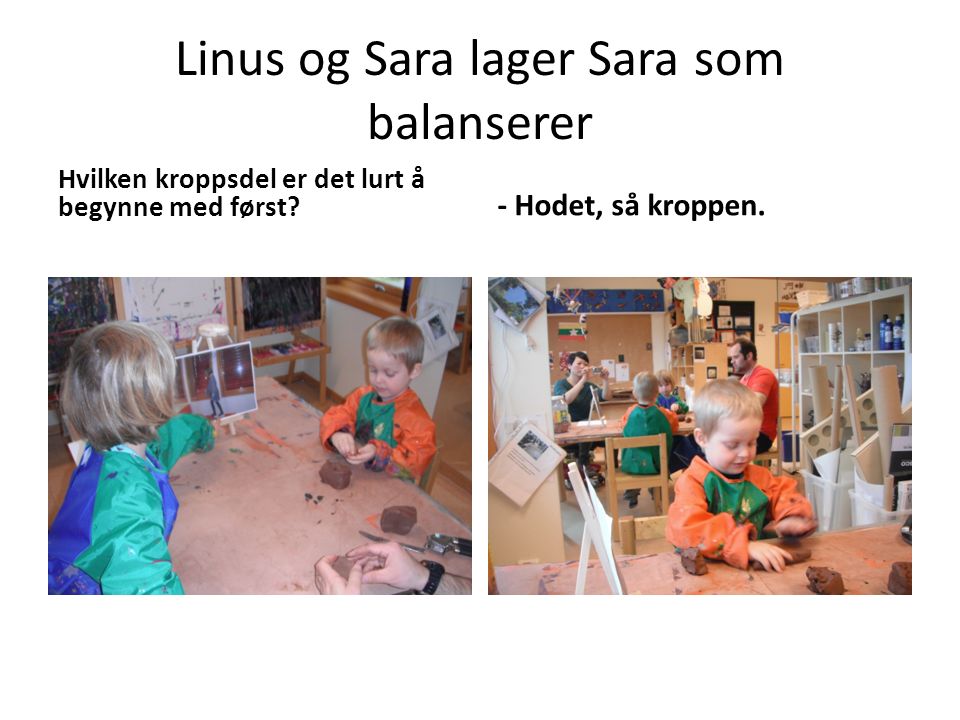 Linus og Sara lager Sara som balanserer Hvilken kroppsdel er det lurt å begynne med først.