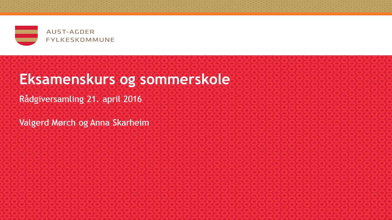 Eksamenskurs og sommerskole Rådgiversamling 21. april 2016 Valgerd Mørch og Anna Skarheim