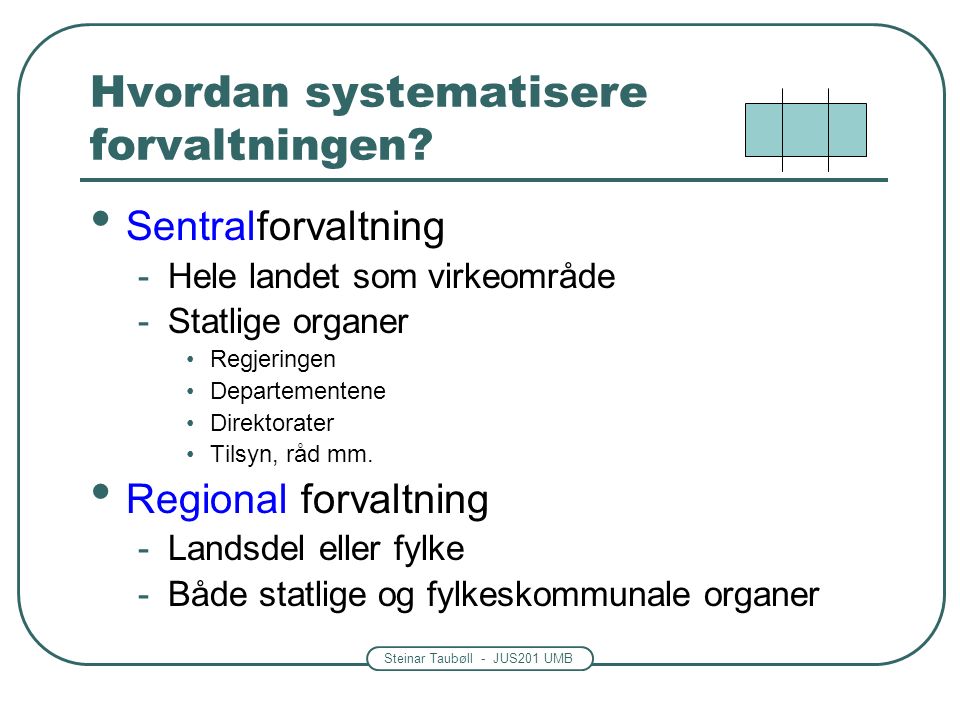 Steinar Taubøll - JUS201 UMB Hvordan systematisere forvaltningen.