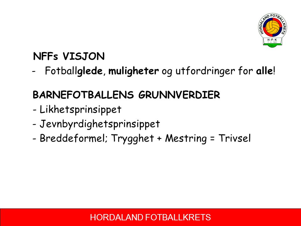 HORDALAND FOTBALLKRETS NFFs VISJON - Fotballglede, muligheter og utfordringer for alle.