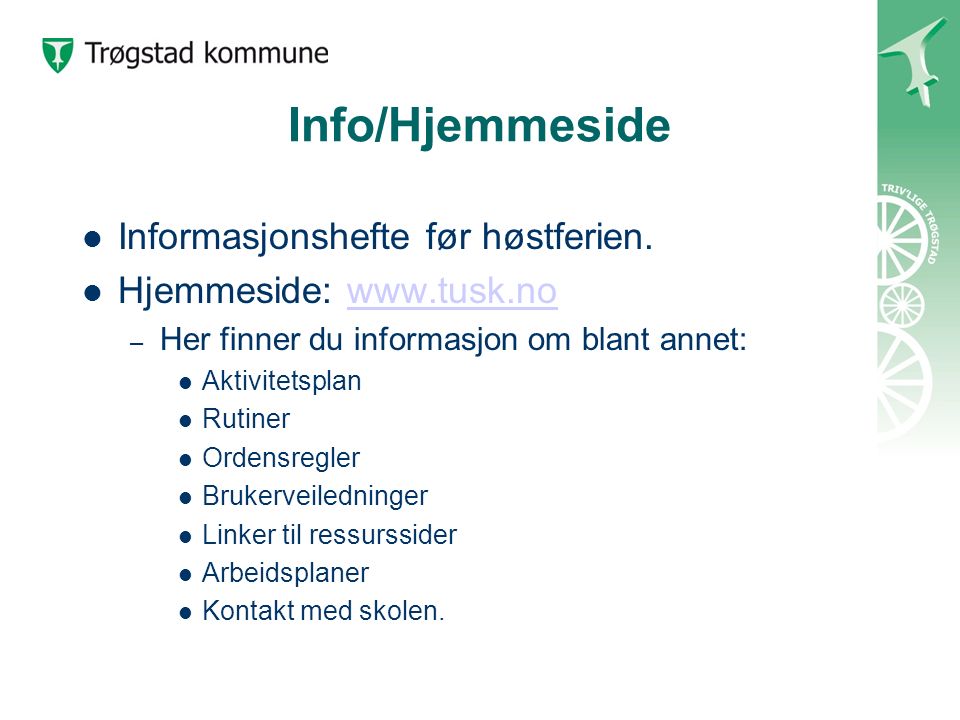 Info/Hjemmeside Informasjonshefte før høstferien.