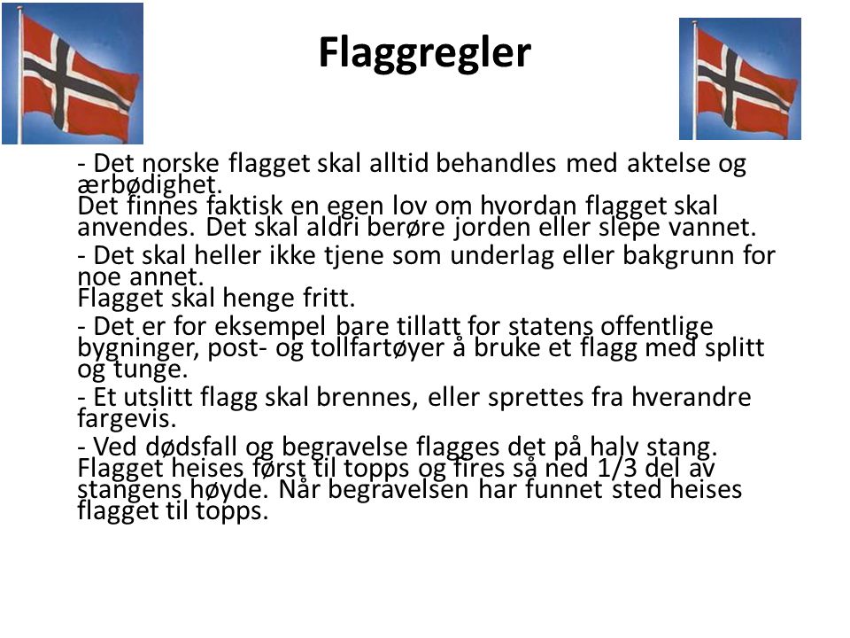 Flaggregler - Det norske flagget skal alltid behandles med aktelse og ærbødighet.
