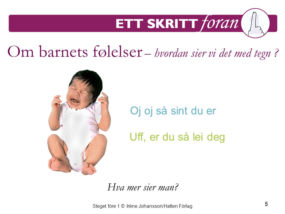 Steget före 1 © Irène Johansson/Hatten Förlag 5 Om barnets følelser – hvordan sier vi det med tegn .