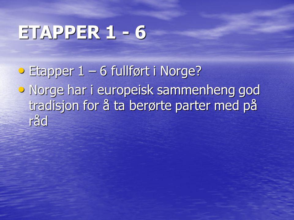 ETAPPER • Etapper 1 – 6 fullført i Norge.