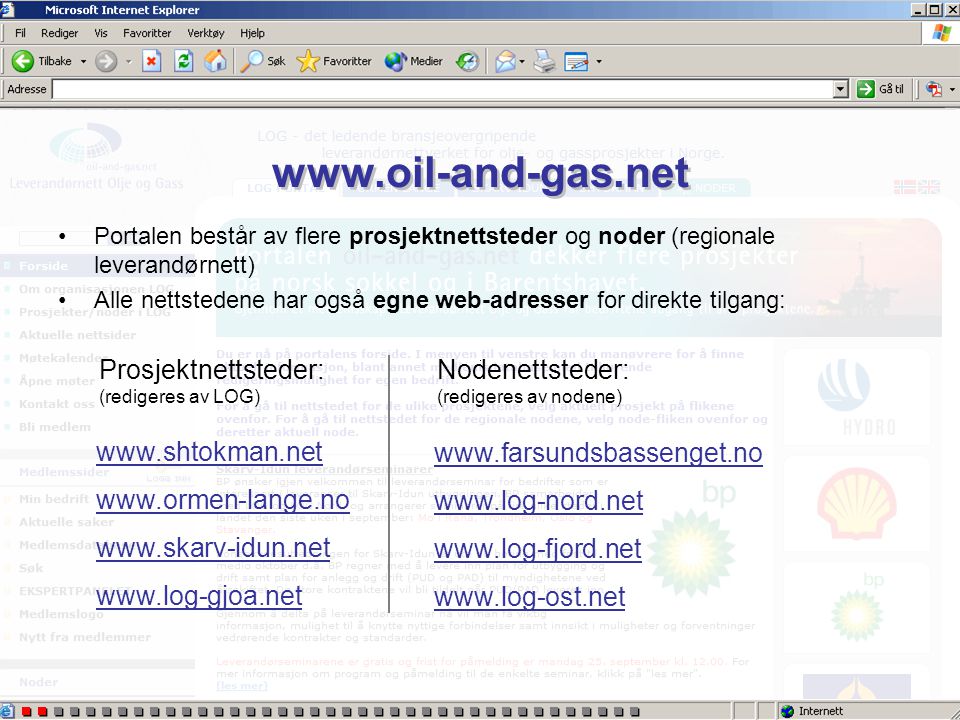 Demo av portalen   LOG - Leverandørnett Olje og Gass