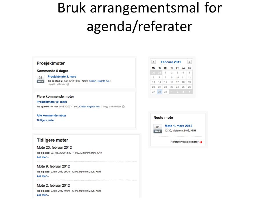 Bruk arrangementsmal for agenda/referater