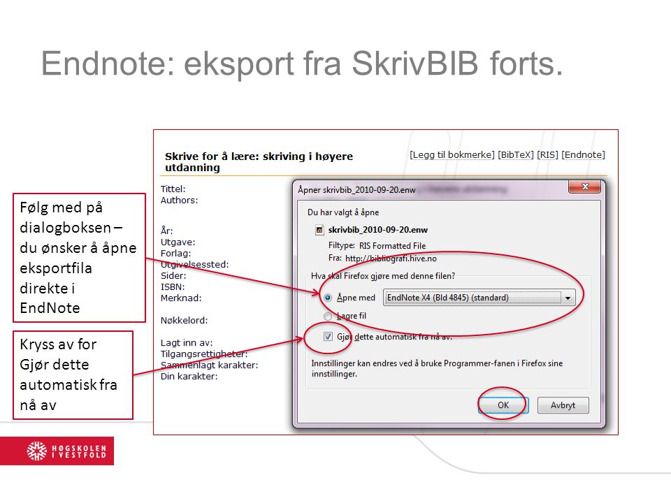 Endnote: eksport fra SkrivBIB forts.