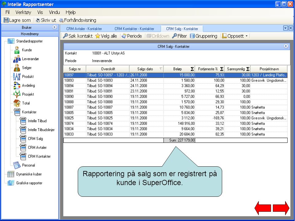 Rapportering på salg som er registrert på kunde i SuperOffice.