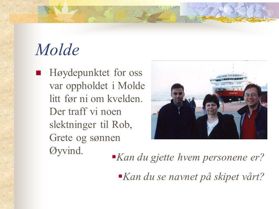 Molde  Høydepunktet for oss var oppholdet i Molde litt før ni om kvelden.