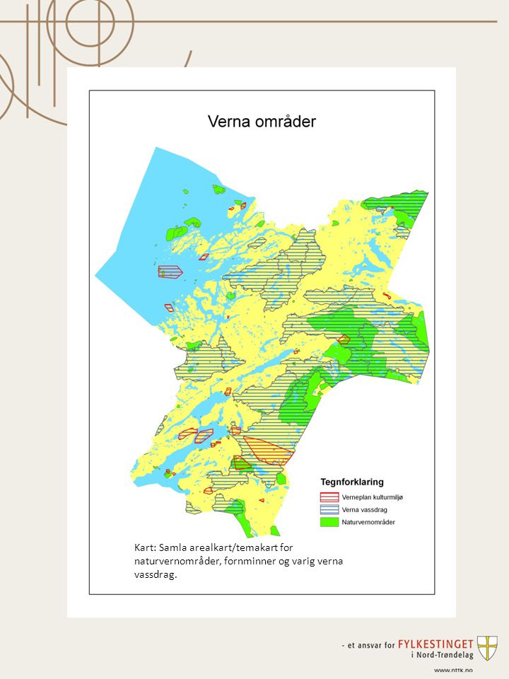 Kart: Samla arealkart/temakart for naturvernområder, fornminner og varig verna vassdrag.