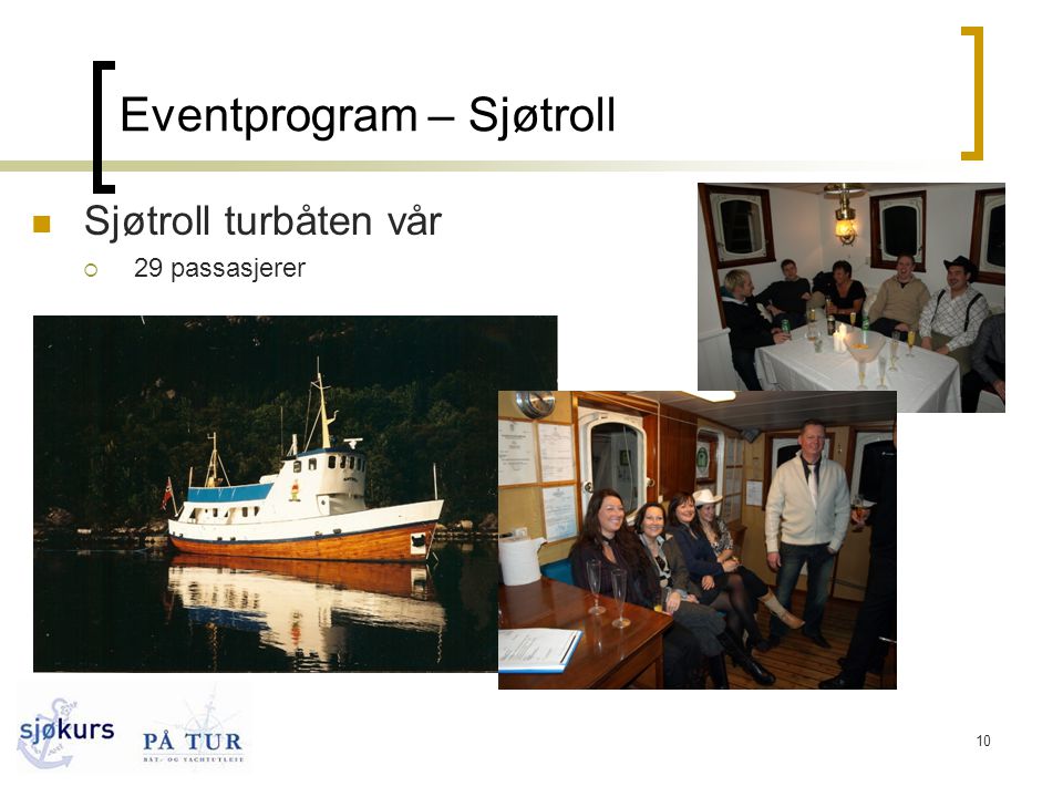 10 Eventprogram – Sjøtroll  Sjøtroll turbåten vår  29 passasjerer