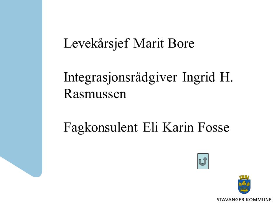 Levekårsjef Marit Bore Integrasjonsrådgiver Ingrid H. Rasmussen Fagkonsulent Eli Karin Fosse