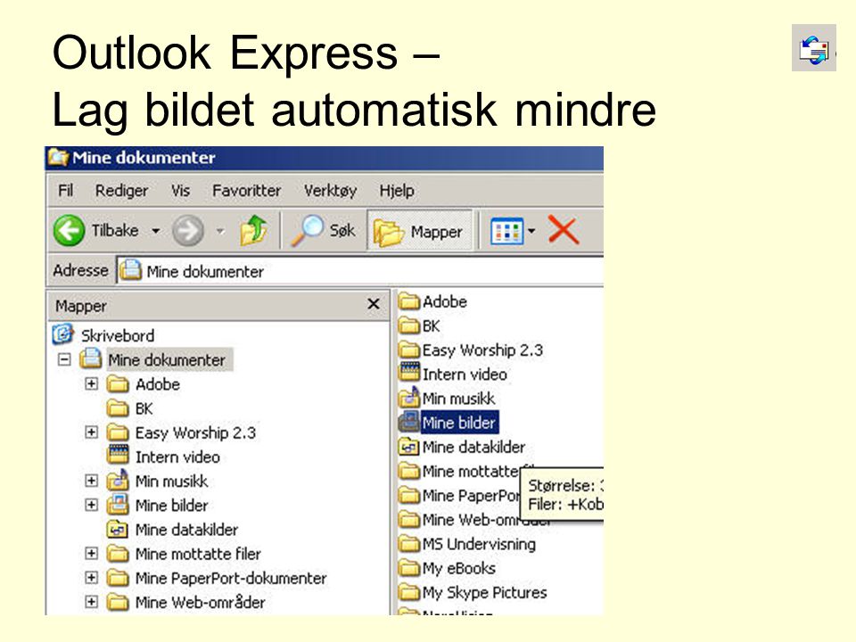 Outlook Express – Lag bildet automatisk mindre