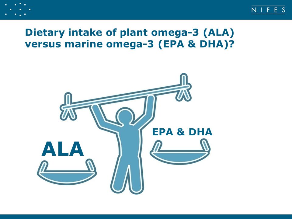 Dietary intake of plant omega-3 (ALA) versus marine omega-3 (EPA & DHA) ALA EPA & DHA