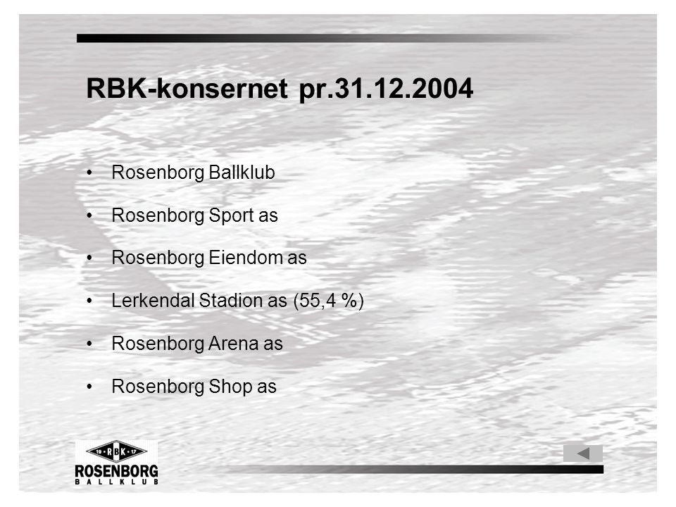 RBK-konsernet pr •Rosenborg Ballklub •Rosenborg Sport as •Rosenborg Eiendom as •Lerkendal Stadion as (55,4 %) •Rosenborg Arena as •Rosenborg Shop as