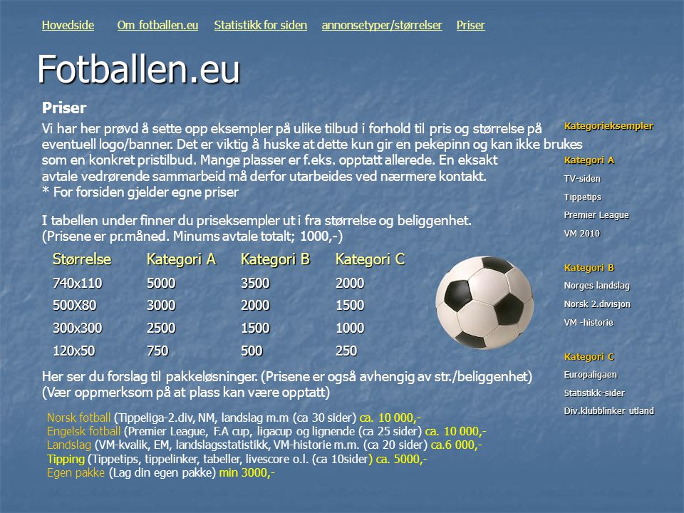 Fotballen.eu Vi har her prøvd å sette opp eksempler på ulike tilbud i forhold til pris og størrelse på eventuell logo/banner.