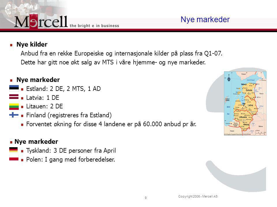 Copyright Mercell AS 9 Nye markeder  Nye kilder Anbud fra en rekke Europeiske og internasjonale kilder på plass fra Q1-07.