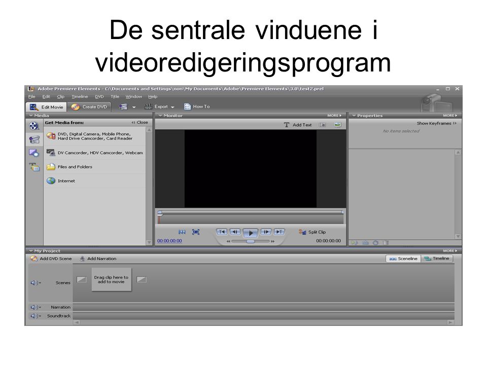 De sentrale vinduene i videoredigeringsprogram