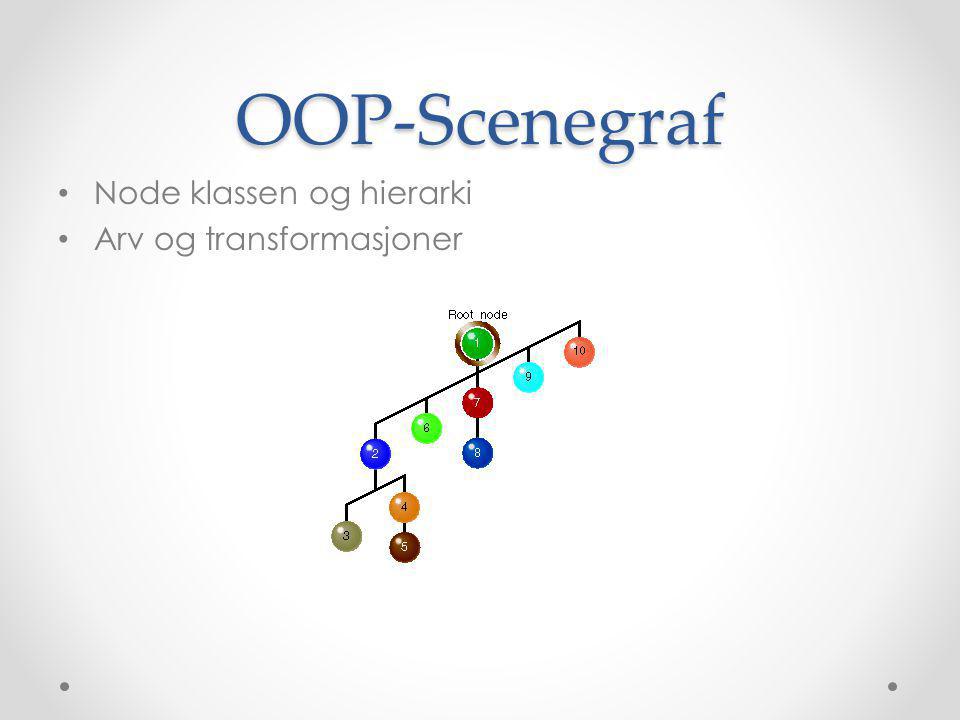 OOP-Scenegraf • Node klassen og hierarki • Arv og transformasjoner