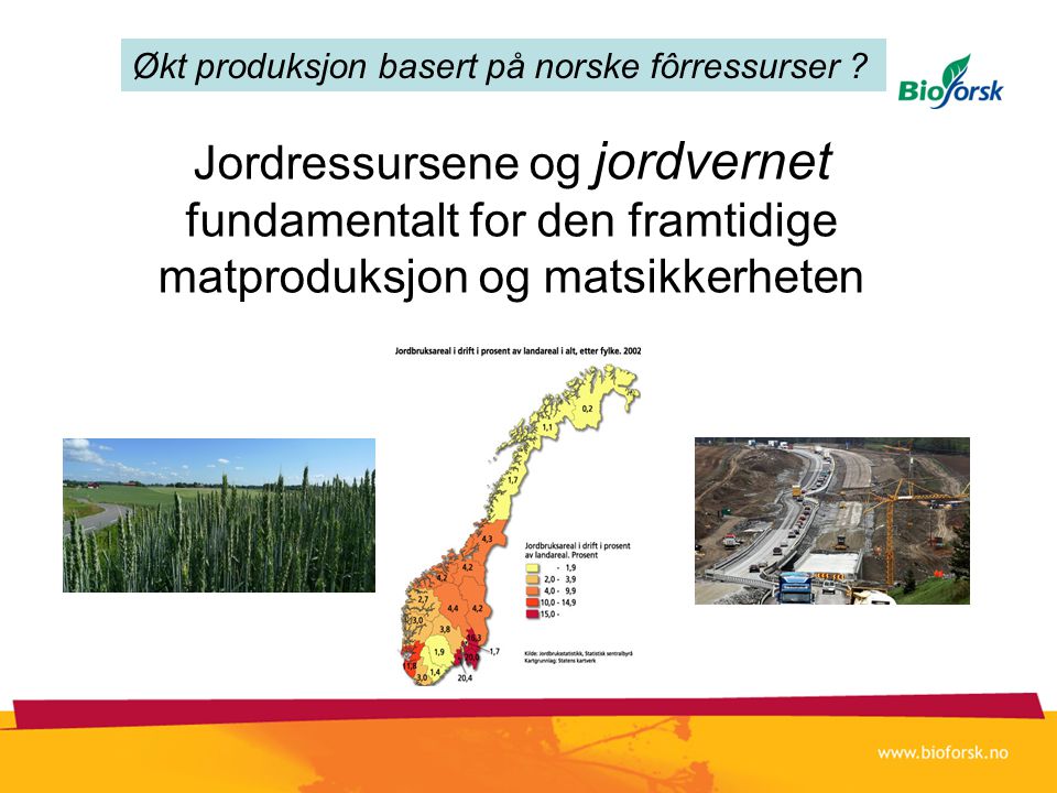 Jordressursene og jordvernet fundamentalt for den framtidige matproduksjon og matsikkerheten Økt produksjon basert på norske fôrressurser