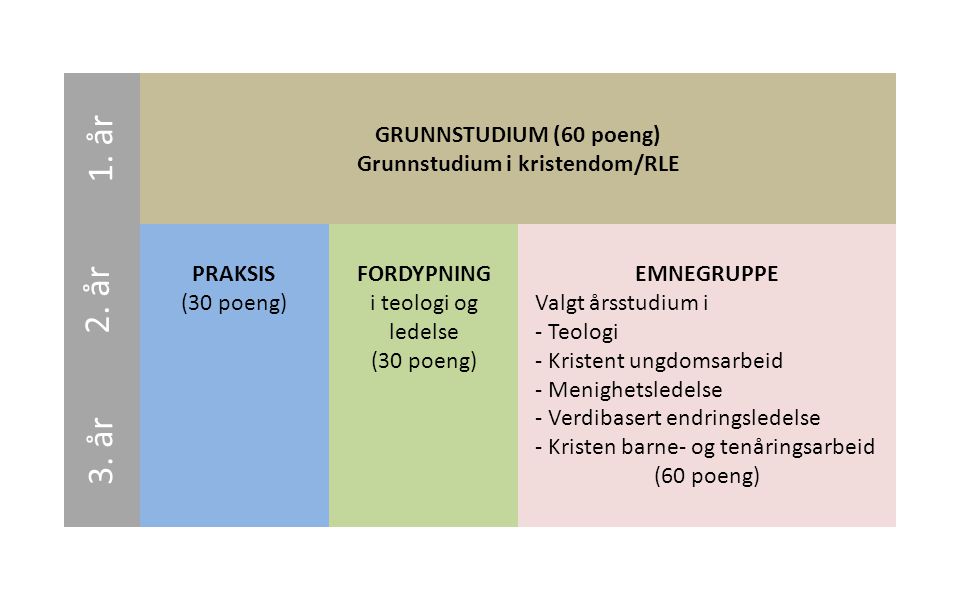 GRUNNSTUDIUM (60 poeng) Grunnstudium i kristendom/RLE 1.