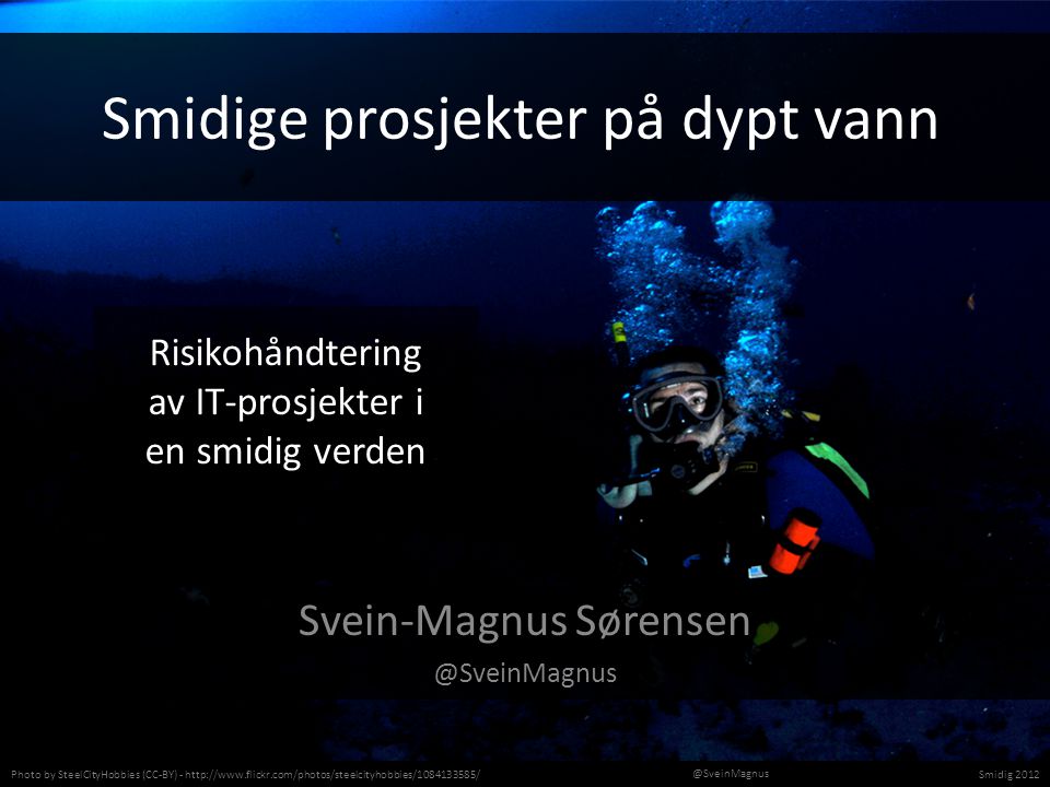 Smidige prosjekter på dypt vann Svein-Magnus Photo by SteelCityHobbies (CC-BY) -   Risikohåndtering av IT-prosjekter i en smidig verden