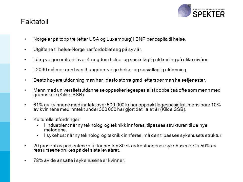Faktafoil •Norge er på topp tre (etter USA og Luxemburg) i BNP per capita til helse.