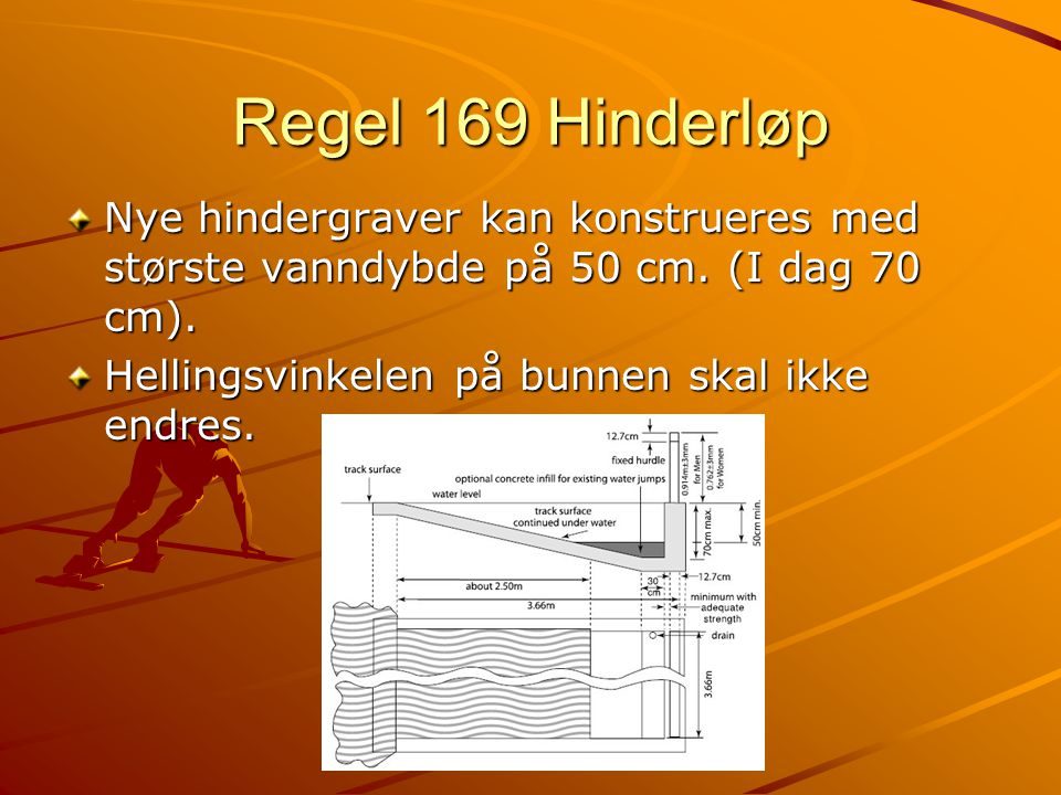 Regel 169 Hinderløp Nye hindergraver kan konstrueres med største vanndybde på 50 cm.