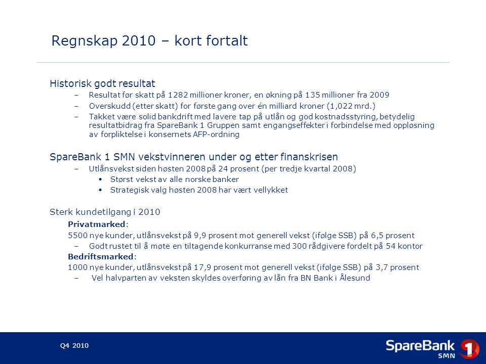 Regnskap 2010 Sparebank 1 Smn Februar Regnskap 2010 Kort Fortalt