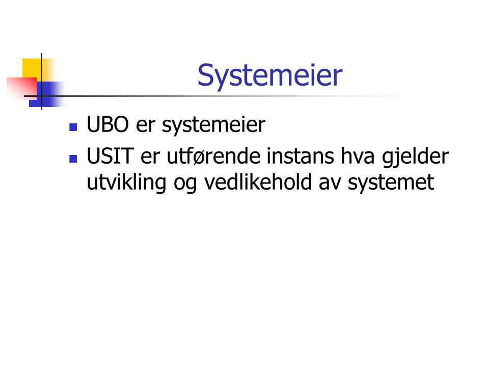 Systemeier  UBO er systemeier  USIT er utførende instans hva gjelder utvikling og vedlikehold av systemet