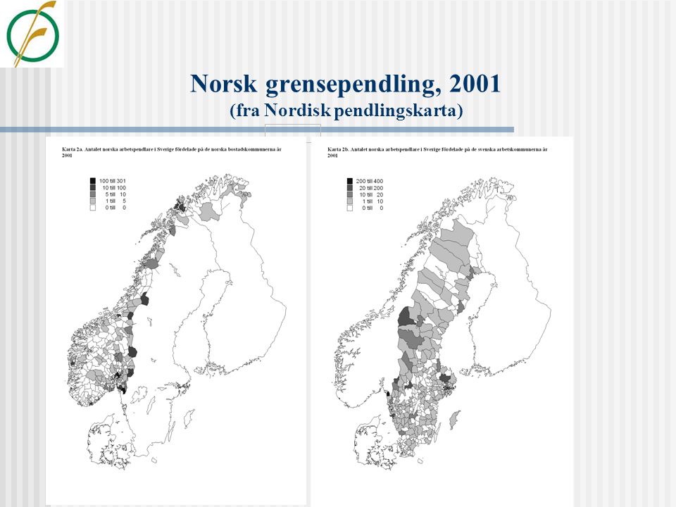 Svensk grensependling, 2001 (fra Nordisk pendlingskarta)