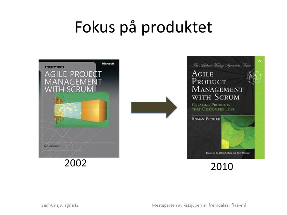 Fokus på produktet Geir Amsjø, agile42 Mesteparten av ketsjupen er fremdeles i flasken!