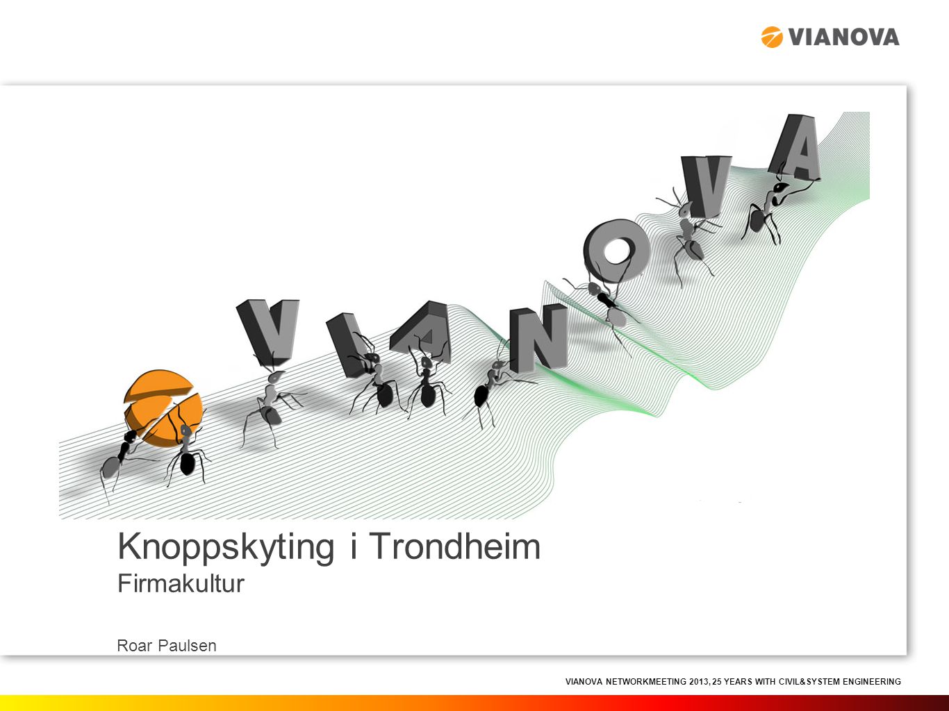 VIANOVA NETWORKMEETING 2013, 25 YEARS WITH CIVIL&SYSTEM ENGINEERING Knoppskyting i Trondheim Firmakultur Roar Paulsen