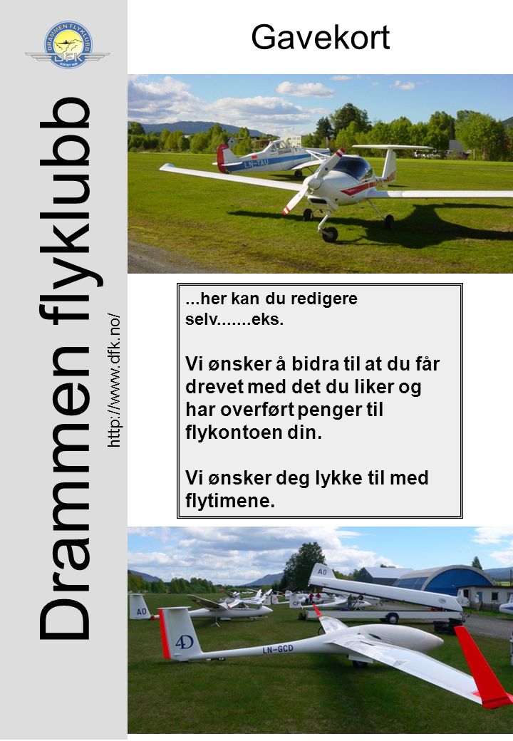Drammen flyklubb Gavekort   kan du redigere selv eks.