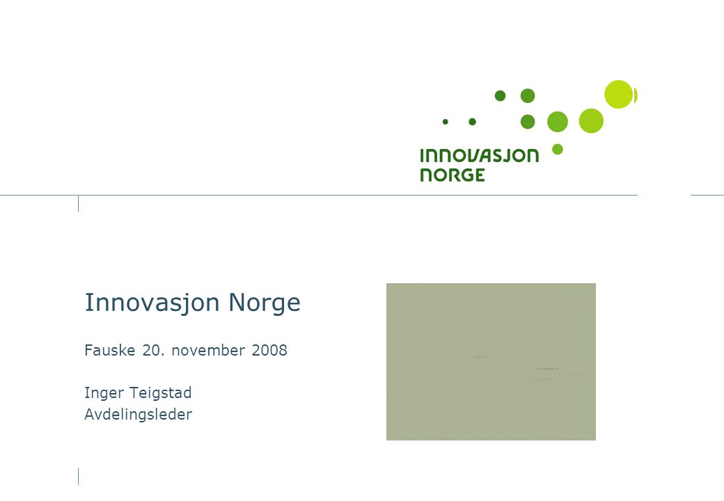 Innovasjon Norge Fauske 20. november 2008 Inger Teigstad Avdelingsleder