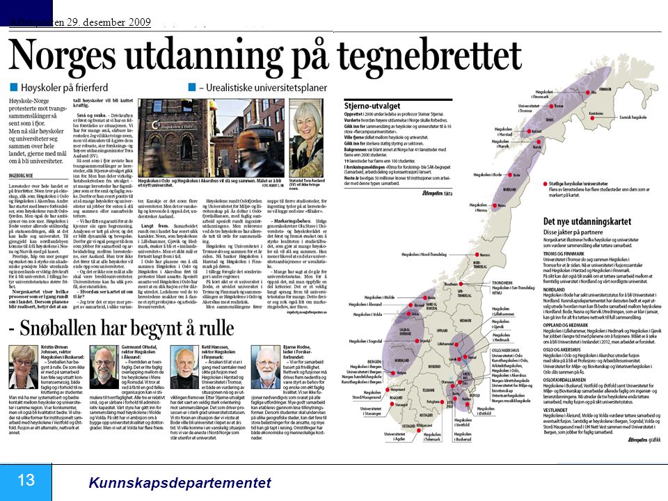 13 Kunnskapsdepartementet Aftenposten 29. desember 2009