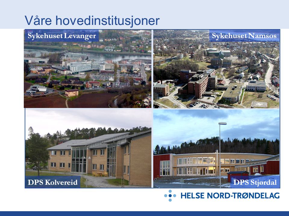 Våre hovedinstitusjoner DPS StjørdalDPS Kolvereid Sykehuset LevangerSykehuset Namsos